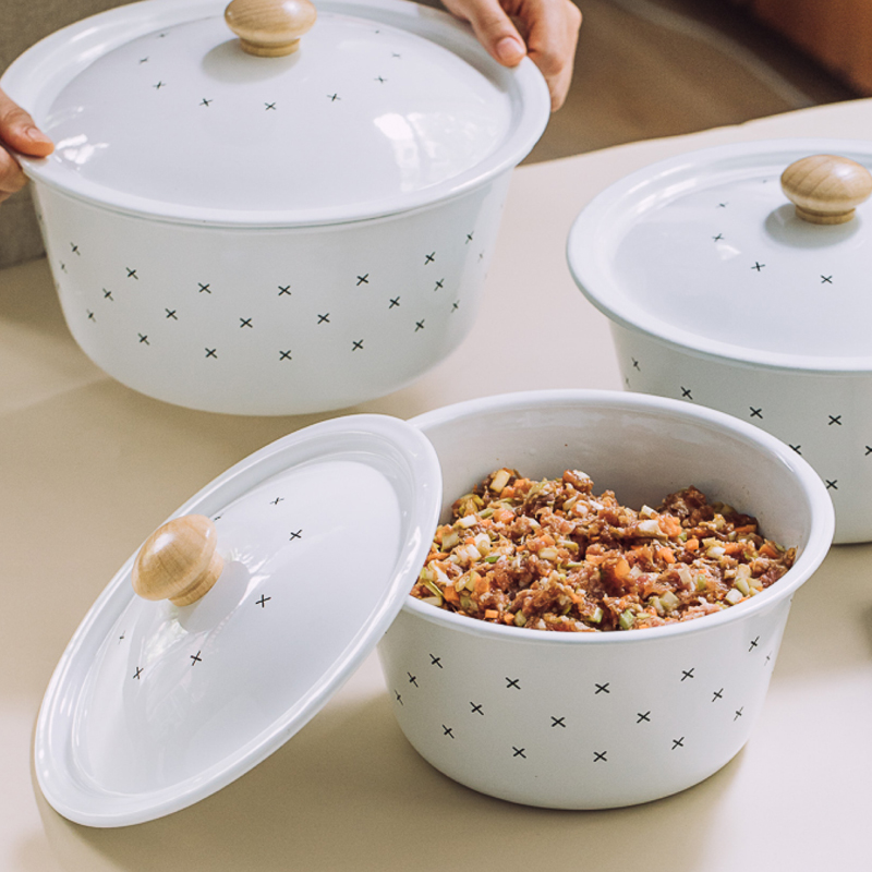 Enamel POTS with cover kitchen household and knead face basin basin basin mercifully rainbow such as bowl beat egg soup thickening basin of lard oil storage