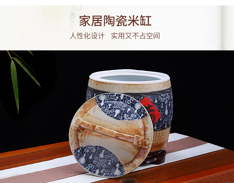 Jingdezhen ceramic barrel with cover ricer box insect - resistant seal home 10 jins 20 jins 30 kilo meters box rice storage tank