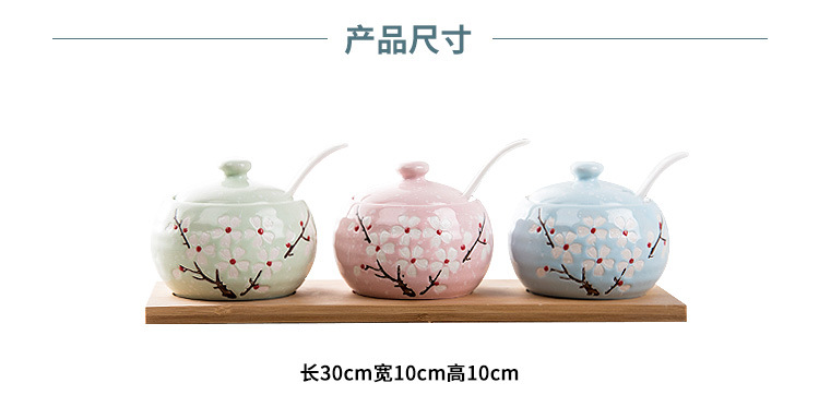 Ceramic seasoning as cans Japanese - style condiment container suits for seasoning box seasoning box salt seasoning bottles household three - piece suit