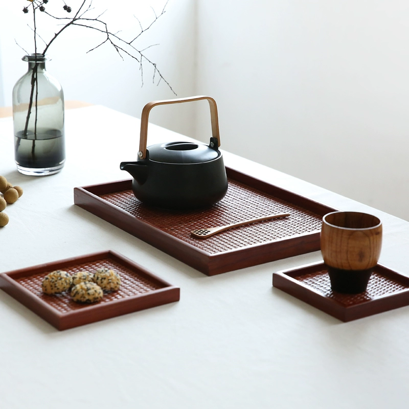 Tấm gỗ mây hình chữ nhật nhỏ khay trà tấm Nhật Bản và Hàn Quốc khay phẳng tấm sáng tạo trà tấm nhỏ lớn, vừa và nhỏ