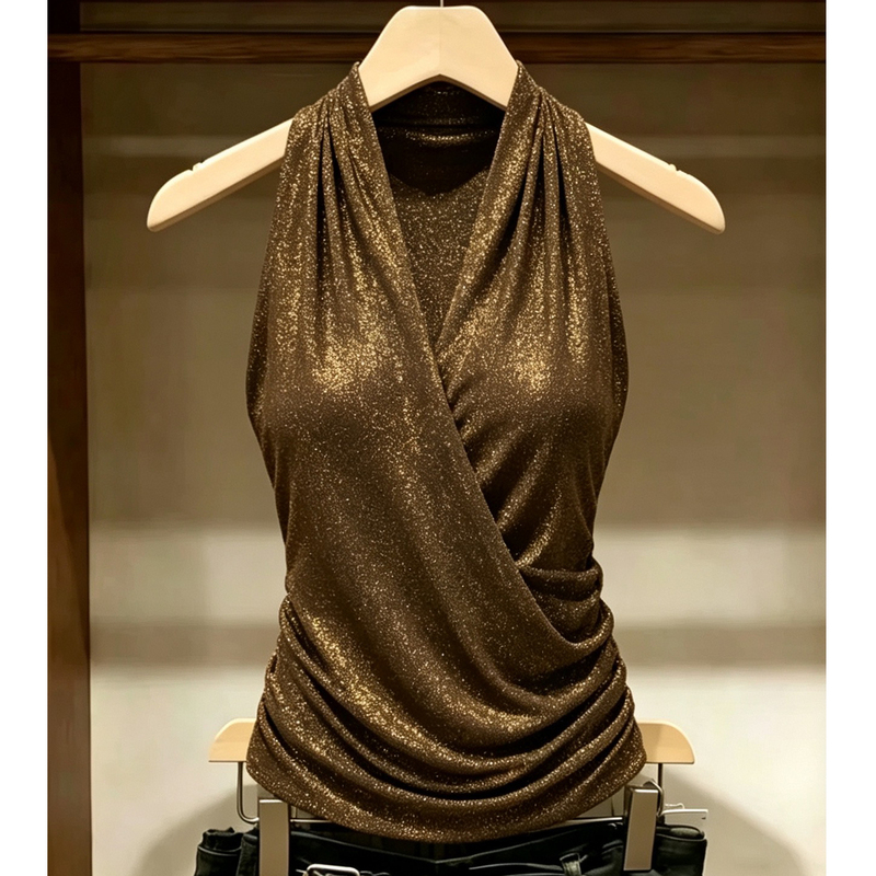 French Retro Antique Gold Cross V-Neck Sleeveless Vest for Women, New Summer Niche Design, Versatile and Slimming Top French Retro Antique Gold Cross V-Neck Sleeveless Vest for Women, New Summer Niche Design, Versatile and Slimming Top