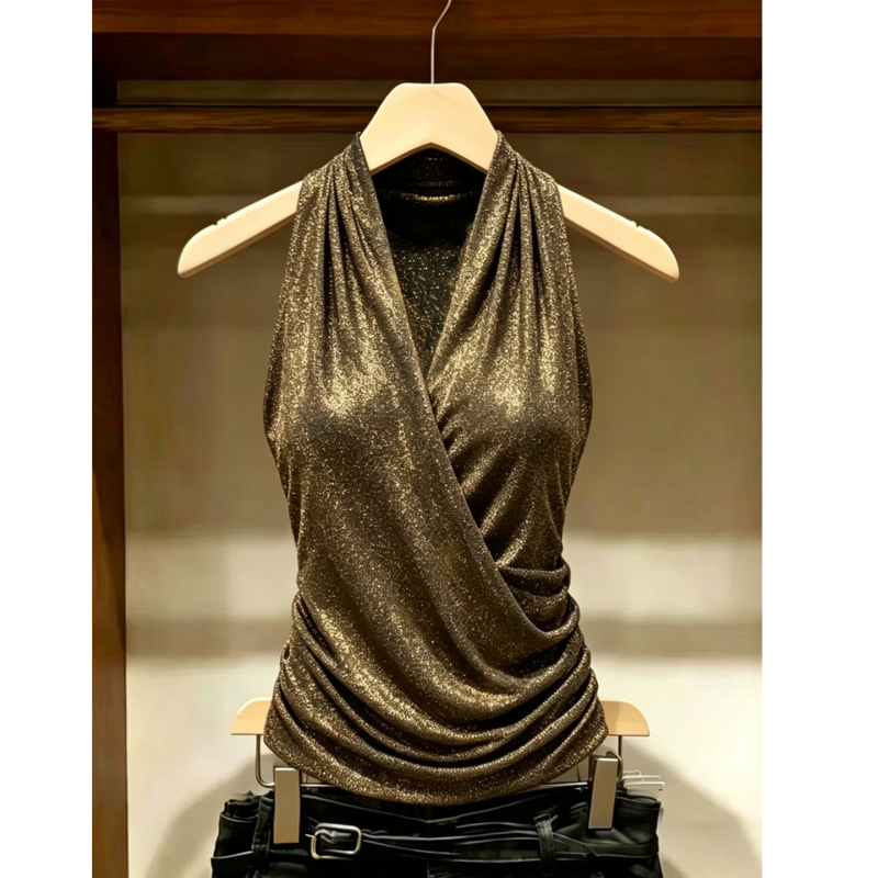 French Retro Antique Gold Cross V-Neck Sleeveless Vest for Women, New Summer Niche Design, Versatile and Slimming Top
