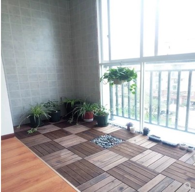 Balcony self-splicing floor carbonized anti-corrosion solid wood Terrace Courtyard garden Bathroom Outdoor inside and outside non-slip wood grain brick