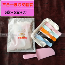 Birthday plate Disposable cake tableware set Knife and fork plate Wave fork Plastic spoon fork Cake knife and fork dish set