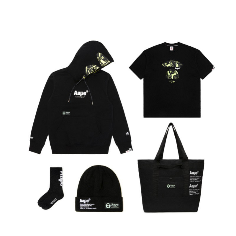 Aape Men's Fall/Winter T-shirt sweatshirt knit hat back tote bag socks five-piece set blessing bag 4933XXF