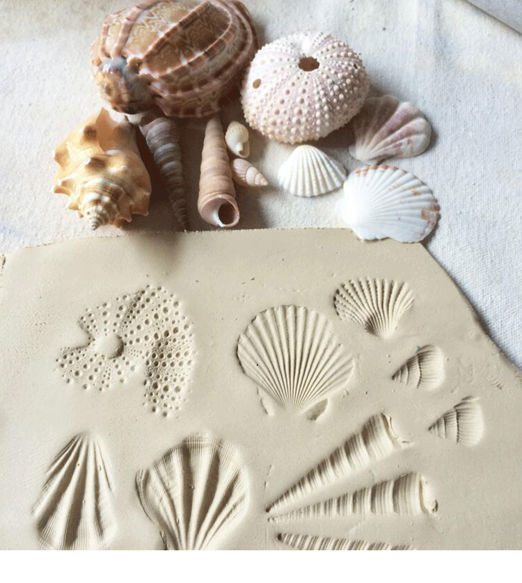 Ceramic tool rubbing molded plastic printing kit conch shells bar clay