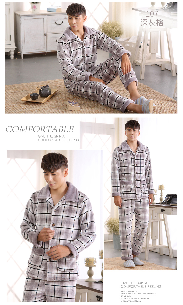 Bộ đồ ngủ nhung san hô mùa đông Đồ ngủ nam dài tay mùa xuân và mùa thu nam flannel mùa thu dịch vụ nhà phù hợp với XL - Cha mẹ và con bộ gia đình thu đông đẹp