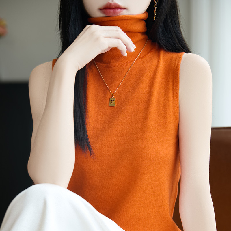 Trendy and Stylish Turtleneck Sleeveless Vest for Women, Layered Knit Sweater, Early Autumn Inner Wear, High-Neck Sleeveless Top