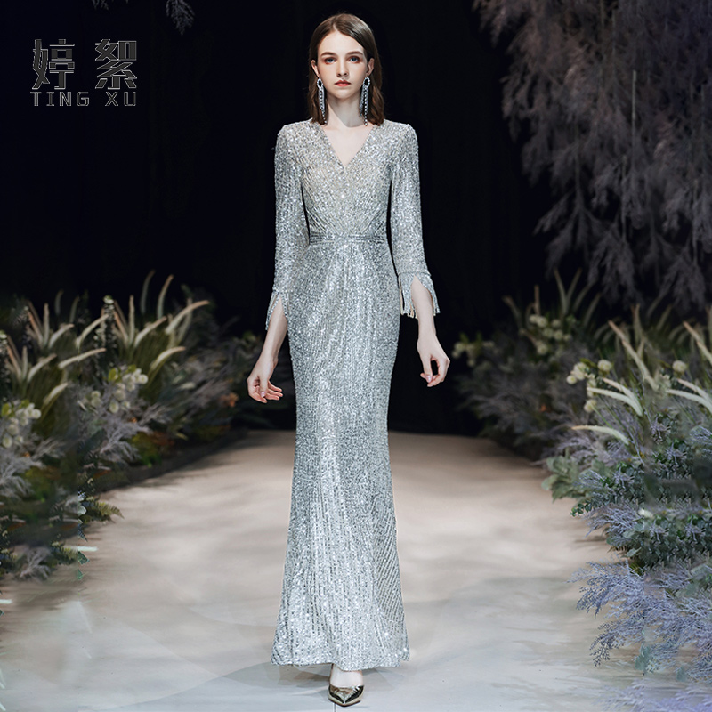 Evening dress 2021 new dress skirt female banquet temperament can usually be worn annual meeting host fishtail slim dress