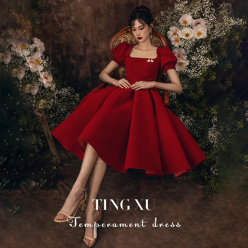 Toast Bridal Gown Lady Spring Summer 2022 New Engagement Ocean Dress Back Door Small Subshort Temperament Square Collar