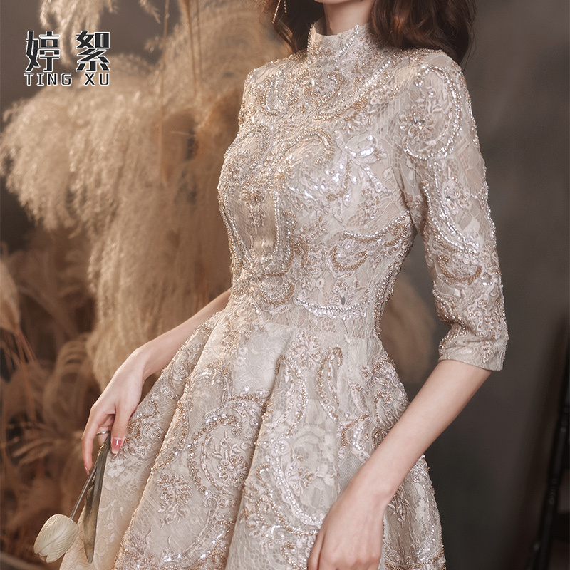 Banquet Evening Dress 2026 New High-End Elegant Dress for Women, Gray Hostess Dress for Annual Meeting, Toast Dress, Can Be Worn Casually
