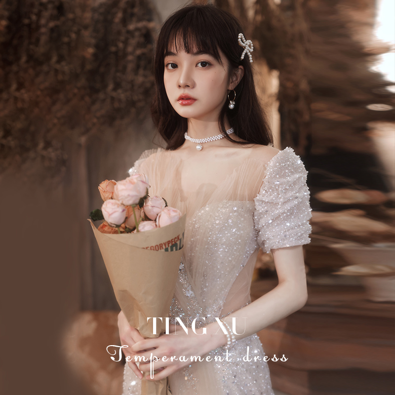 Evening gown 2022 spring and summer new banquet temperament can normally be worn with light wedding dress betrothed to the high end of the wine