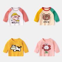 Baby Spring and Autumn long sleeve T-shirt thin sweater cotton boys and girls newborn baby base shirt coat outside wear