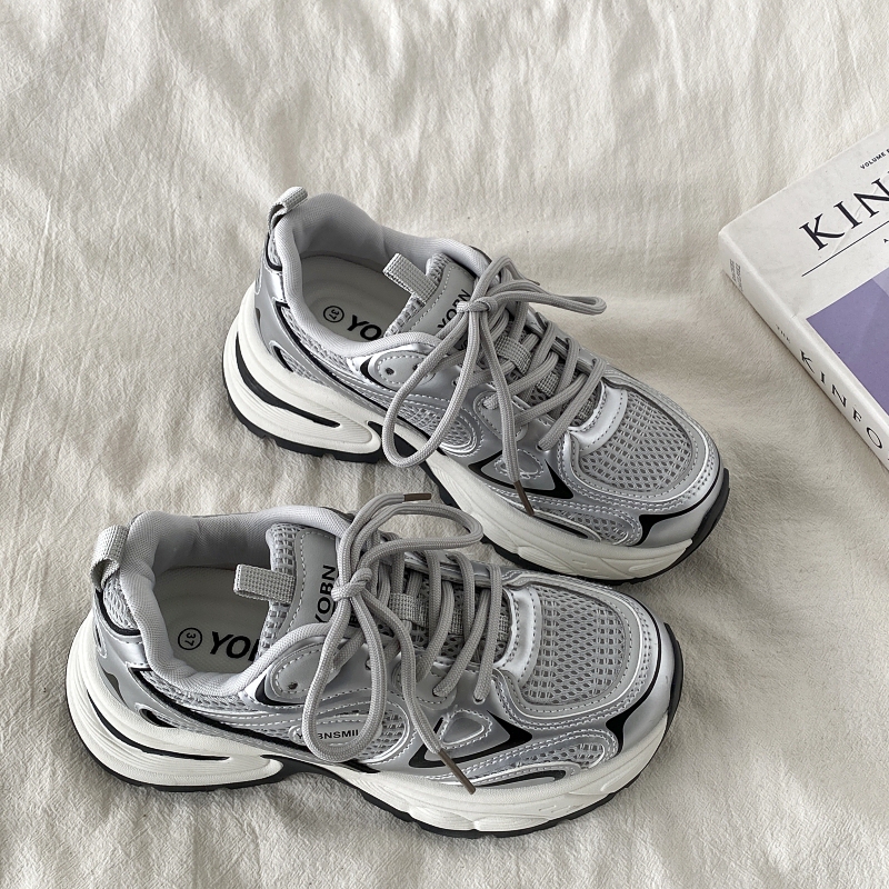 Uncle Xi's Super Popular Silver Thick-Soled Dad Shoes for Women, 2026 Autumn Hot-Selling Style, Height-Increasing, Slimming, Casual Sports Shoes