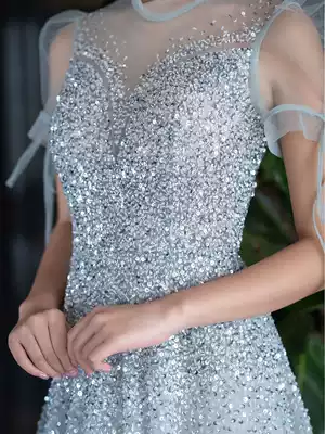 Socialite high-end banquet evening dress 2020 new temperament shoulder light luxury annual meeting host dress bridesmaid dress female