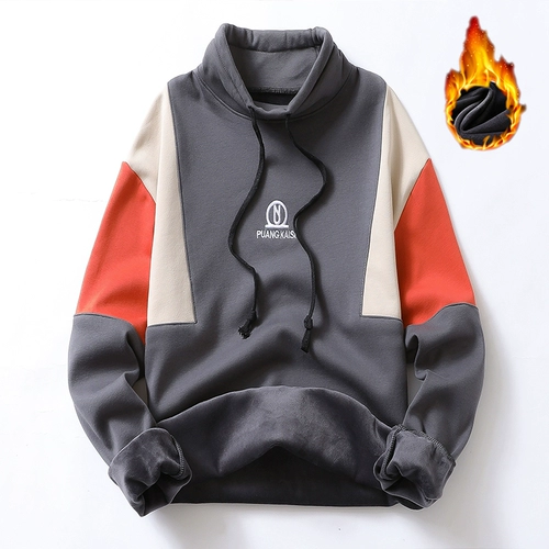 Демисезонная утепленная толстовка, мужская трендовая осенняя брендовая футболка, оверсайз, высокий воротник