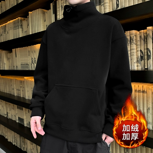 Демисезонная зимняя толстовка, мужской утепленный трендовый лонгслив для отдыха, оверсайз