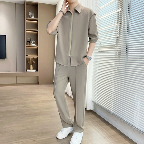 Летний шелковый комплект, рубашка, мужские дизайнерские штаны, тренд сезона