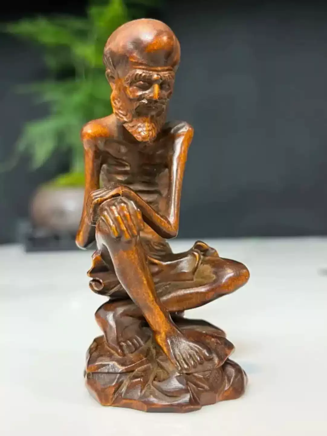 黄杨木雕雪山大士瘦骨罗汉（苦行僧）摆件实木雕刻复古