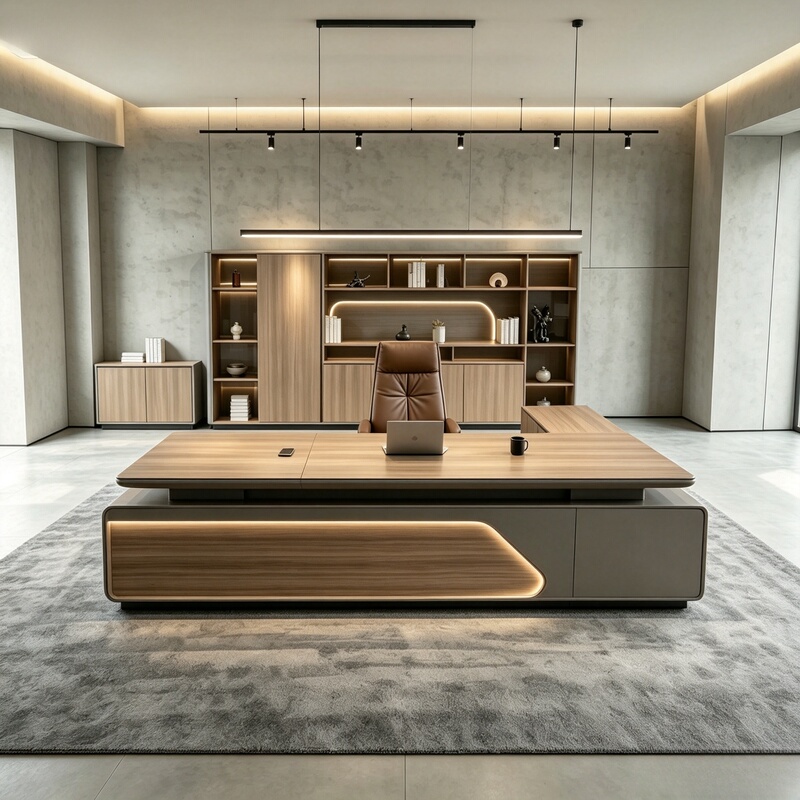 Modern Minimalist Solid Wood Executive Desk 2026 New Model L-Shaped Ceo Office Desk Light Luxury Boss Desk Office Furniture