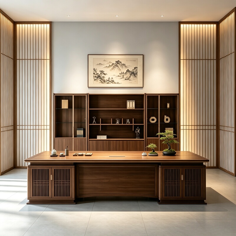 Chinese-Style North American Black Walnut Executive Desk, Designer's Same Model, Leadership Desk with Song-Style Aesthetics, Boss's Office Desk