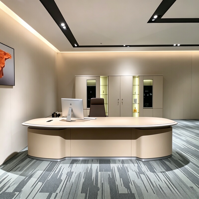 Modern Minimalist Curved Solid Wood Executive Desk, Light Luxury Executive Desk with Storage Bookcase, Office Space Furniture Modern Minimalist Curved Solid Wood Executive Desk, Light Luxury Executive Desk with Storage Bookcase, Office Space Furniture