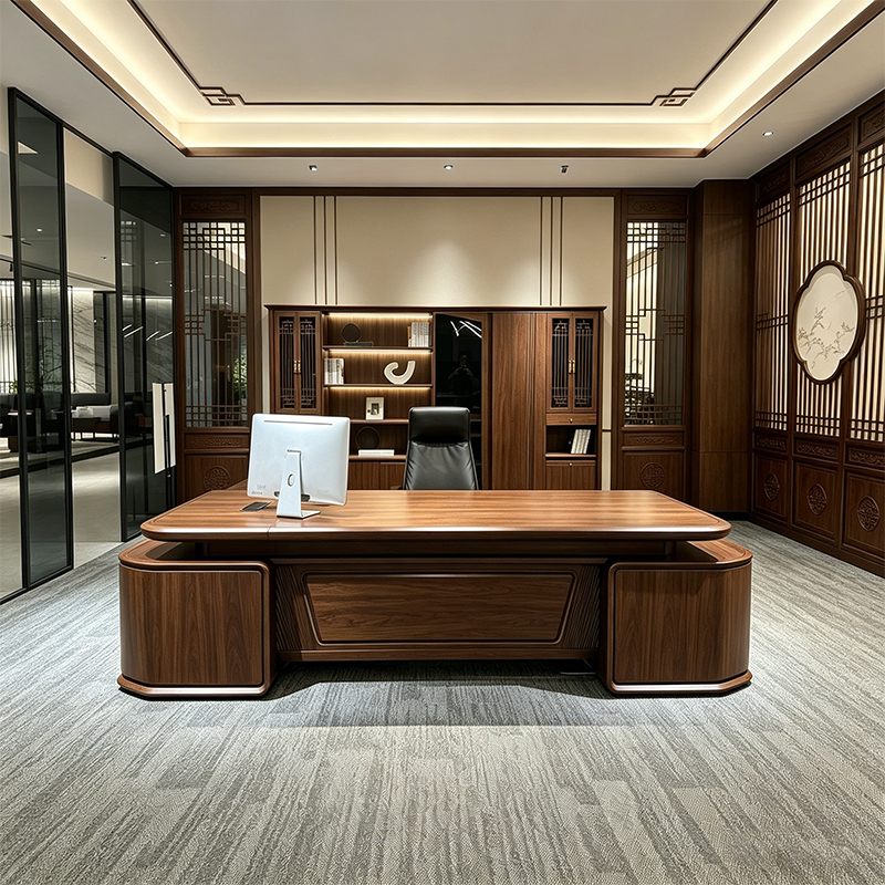 New Chinese-Style Solid Wood Office Desk, North American Black Walnut Executive Desk, Modern Light Luxury Executive Office Business Desk New Chinese-Style Solid Wood Office Desk, North American Black Walnut Executive Desk, Modern Light Luxury Executive Office Business Desk