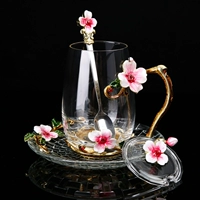 Красный приветственный весенний цветок высокий слот+эмалевая ложка+покрытая чашка+картонная установка