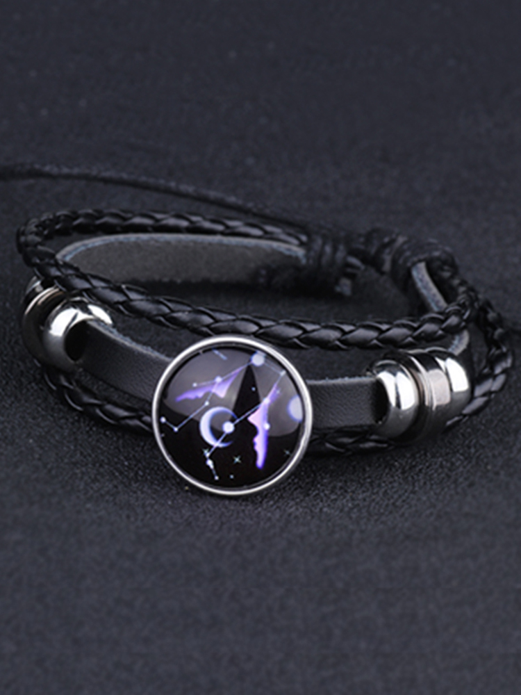 Korean cowhide twelve constellations bracelet Men's fashion couple men's jewelry Personality jewelry Luminous hand string hand rope men