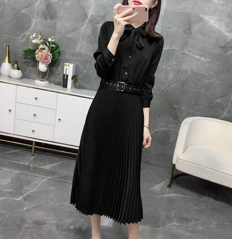 Large size woman fitted with knee length skirt fat mm200 catty waist display slim long sleeve career pleasant-style pleasant-shirt-style ocean wave