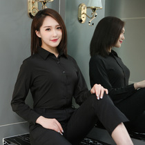 Fat MM stretch black shirt womens tooling long-sleeved shirt slim slim plus fat plus size overalls 200 kg