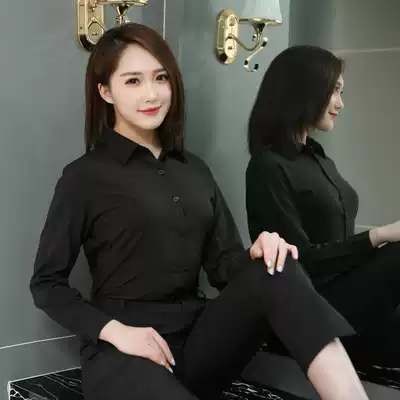 Fat MM elastic black shirt Women's overalls long sleeve shirt slim slim plus fat plus size work clothes 200kg