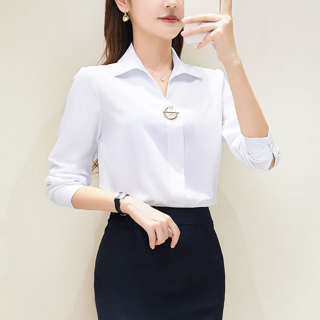 Long-sleeved business attire, plus size women's chubby white shirt, belly-covering slimming shirt 200Jin [Jin equals 0.5kg] formal work clothes chiffon