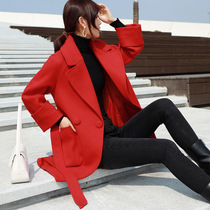 Autumn Winter Big Code Black suit Red Big Coat Fat Mm Korean version loose with long fur coat woman 200 catty