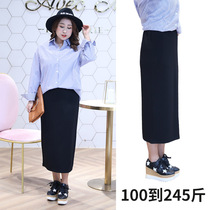 2020 Spring and Autumn special size skirt back split Medium-length dress straight skirt fat MM200 kg bag hip skirt one step skirt