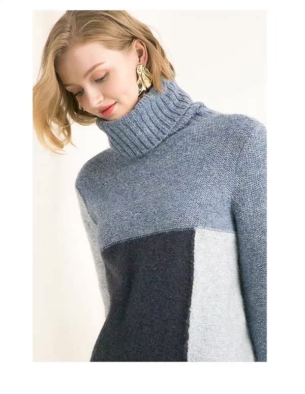 Phụ nữ thu đông 2018 mohair mới ba màu khâu viền gấu áo dáng xòe cao cổ áo len nữ - Áo / áo thun áo len nữ form rộng