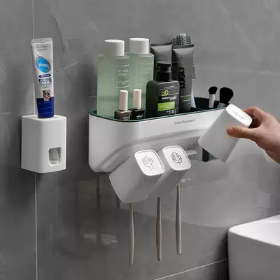 Toothbrush holder set Wall-mounted dental appliances Dental cylinder powder room wall punch-free toothpaste mouthwash brushing cup rack