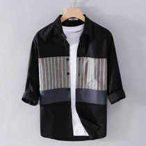 70% sleeve splicing striped sweatshirt for men Summer slim fit shirt loose trend handsome jacket for casual shirt jacket