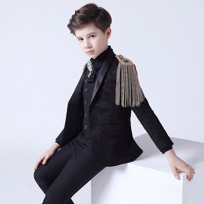 Boy's jazz dance sequin coats chorus host singer performance jacket blazers Children suit handsome British flower boy three piece suit