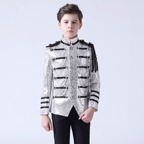 Flower boy dress suit stand-up collar childrens suit handsome British piano performance host catwalk suit