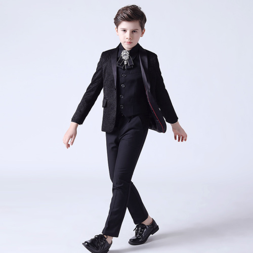 Boy's jazz dance sequin coats chorus host singer performance jacket blazers Children suit handsome British flower boy three piece suit