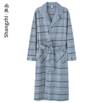 Champs Sleeping Robes Mens Pure Cotton Spring Autumn Style Long Sleeve Thin bathrobes Long-style summer full cotton bathrobe mens bathrobe