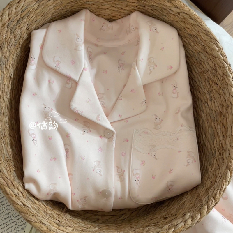 Derong Pajamas for Women, Cartoon Cute Little Rabbit, New Autumn Pink Long-Sleeved Comfortable Home Clothes That Can Be Worn Outside the Home Derong Pajamas for Women, Cartoon Cute Little Rabbit, New Autumn Pink Long-Sleeved Comfortable Home Clothes That Can Be Worn Outside the Home