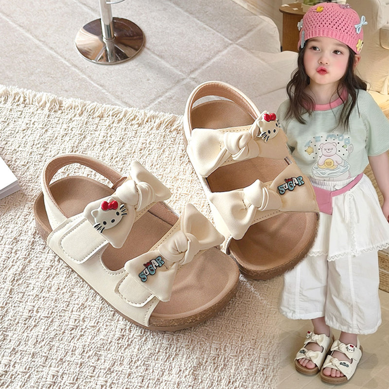 Cartoon Kt Cat Girls' Sandals 2026 Summer New Cute Outdoor Birkenstock-Style Soft-Soled Beach Shoes for Girls and Toddlers
