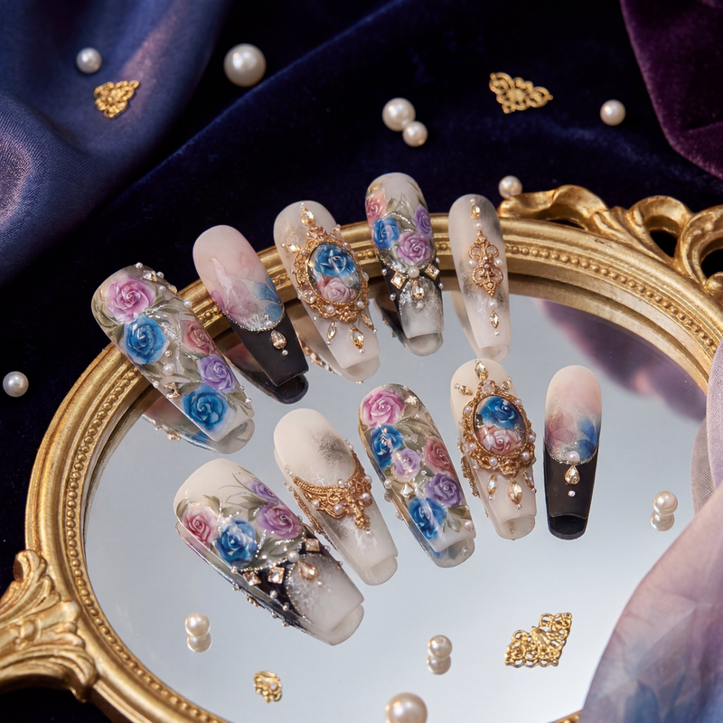 Handmade Nails 26069 Gothic Full Nail Type Ss ins Xiaohongshu High-End Luxury Manicure
