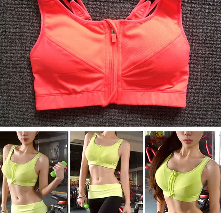 Mùa xuân và mùa hè phía trước dây kéo kiểu áo ngực không vành nữ chống sốc tập hợp quần áo yoga chạy đồ lót thể thao nhanh khô ao tap gym