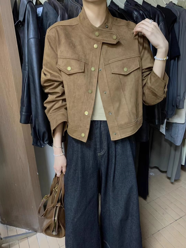 Deerskin Velvet Jacket for Women, Short Style for Petite Figures, Fleece-Lined Top, 2025 New Autumn High-End American Retro Jacket