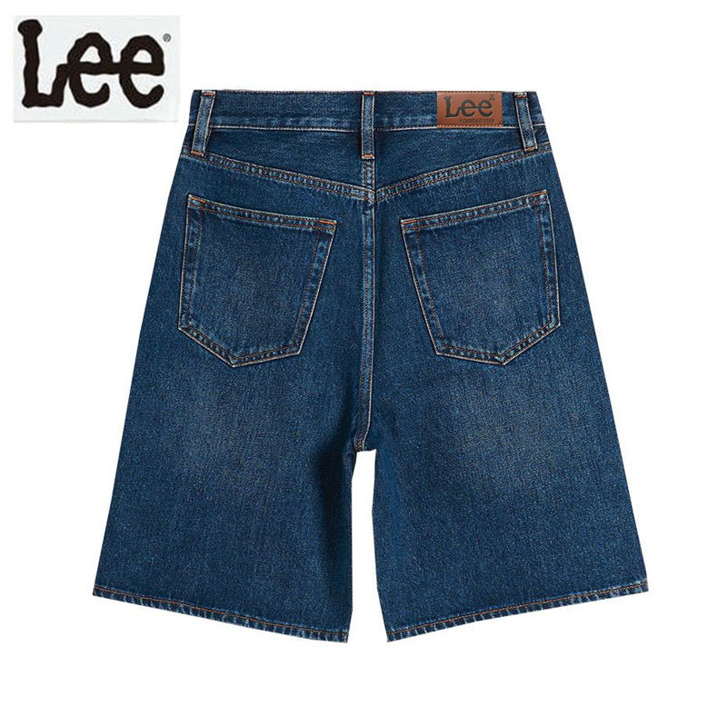 Lee Blue Denim Shorts for Women, Summer New Style 2025, High-Waisted, Slimming, A-Line, Wide-Leg, Mid-Length, Loose-Fitting Five-Point Shorts