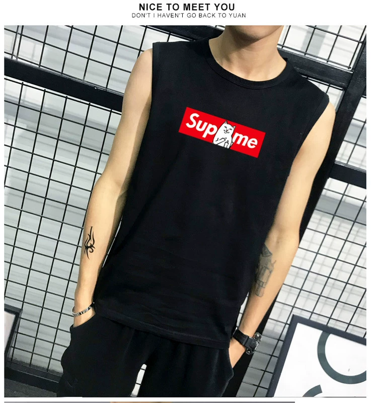 Áo thun không tay nam không tay Cotton cotton thể thao thể thao bóng rổ áo len in xu hướng áo XL - Áo vest cotton khoác vest nam