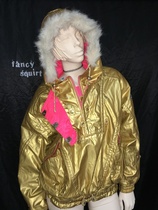 vintage vintage 90s cool fried future gold shiny metal men and women unisex hairy collar long-sleeved cotton ski suit